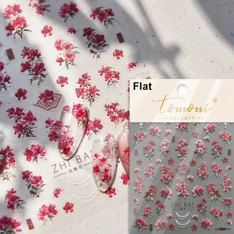 Hummingbird Iris Butterfly Peony Rose Tulip Daisy Lily Flowers Morning Glory Pearl Rhinestones Nail Art Sticker Decoration Decal (ONLINE ORDER ONLY)