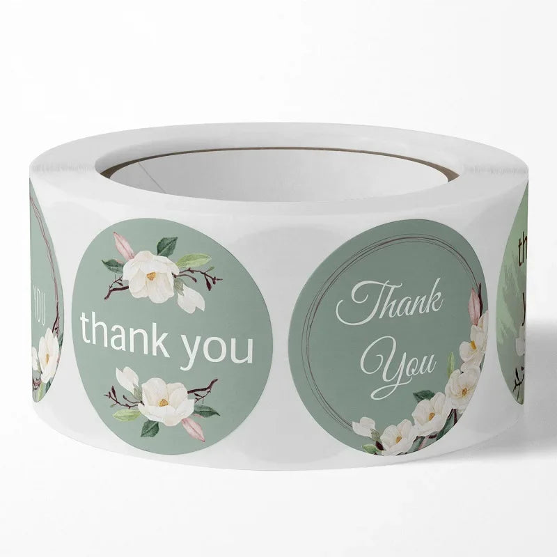 100-500PCS seals stickers Thank You Stickers for Business New Small Merci Roll Sticker Packaging Sticker Flower Rolling Label (ONLINE ORDER ONLY)