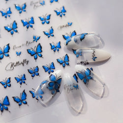 Charming Delicate Sapphire Color Blue Black Stroke Butterfly Jelly Relief Rhinestone Adhesive Nail Art Stickers Manicure Decals (Online Order Only)