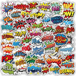 50PCS Cartoon Oops Omg Bam Pow Wow Boom Bang Explosion Cloud Style Anime Slogan Sticker Phone Laptop Luggage Skateboard (ONLINE ORDER ONLY)
