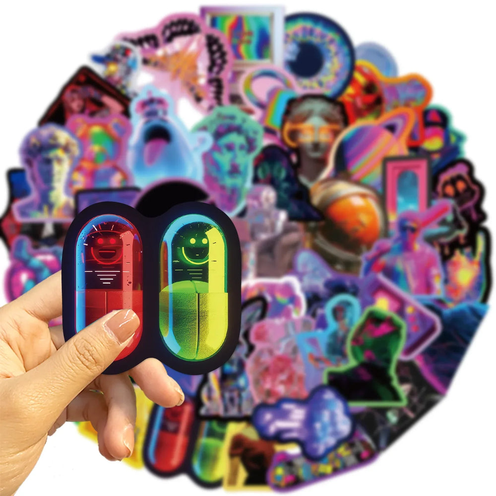 52pcs Cyberpunk Stickers Waterproof Keyboard Phone Laptop Cup Stickers For Kids Scrapbooking Materials (Online Order Only)