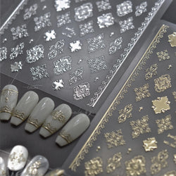 Gold Stamped Silver Totems Geometric Patterns Figure 5D Self Adhesive Nail Art Stickers Stars Bohemia Manicure Decals Wholesale (Online Order Only)