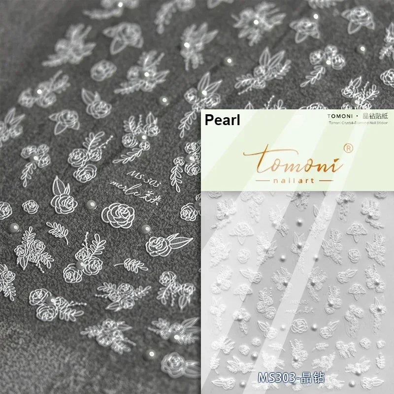 Pale Flower Bouquet Label Bowknot Stationery Sunflower Daisy Leaf 3D Self Adhesive Nail Art Stickers Rhinestone Manicure Decals (Online Order Only)