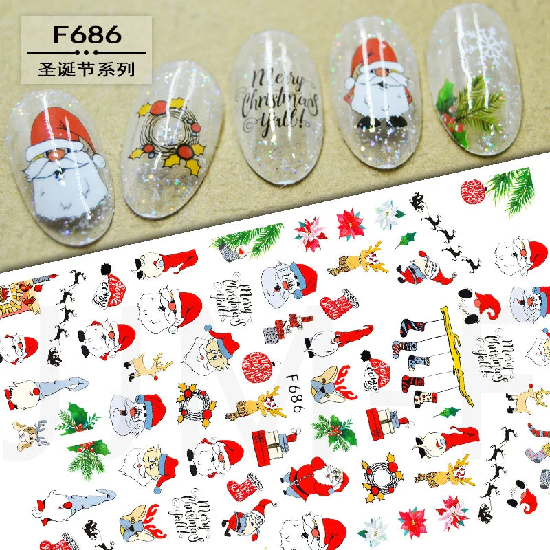 Christmas Greenery Nail Stickers Xmas Holly Animal Penguin Candy Winter Sliders Decor 2024 Holiday Decals Manicure Tips Foils *& (ONLINE ORDER ONLY)