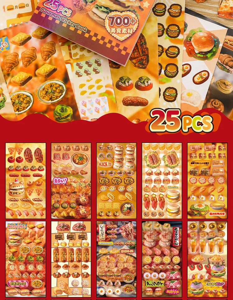 25 Pages Ins Retro Cute Food Cake Decorative Stickers Book Scrapbooking Phone Case DIY Journal Collage Material Sticker Gift (ONLINE ORDER ONLY)