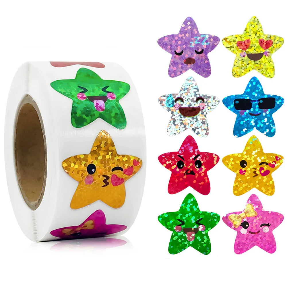 500pcs/roll Holographic Color Star Stickers for Wall Crafts Classroom Teachers Supplies for Kids Reward Foil Star Label Stickers (Online Order Only)