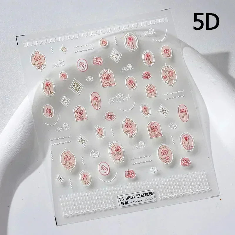 Charming Dreamy Shiny Jelly Blue Gradient Lily Flowers Rose Petal White Dot Chinese Colorful Nail Art Stickers Manicure Decals (ONLINE ORDER ONLY)