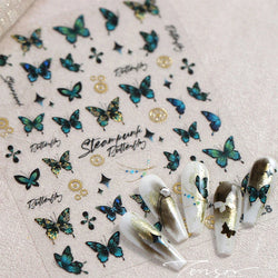 Steam Punk Butterfly Gear Green Star Gold Stamping Self Adhesive Nail Art Decoration Stickers Illusion Polarized Manicure Decals (ONLINE ORDER ONLY)