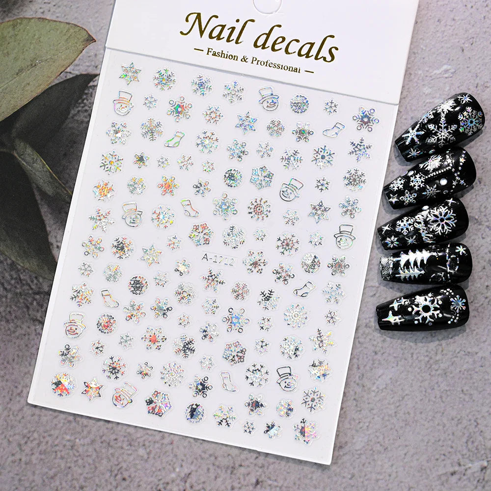 1PCS Laser Gold Snowflake Christmas Tree Nail Sticker 3D Adhesive Nail Decals Nail Art Accessories New Christmas Decoration 2024 (ONLINE ORDER ONLY)