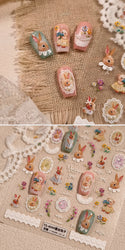 Rabbit Bunny Bear Flower Lace Bowknot Retro Frame Rose Self Adhesive Nail Art Decoration Stickers Chic Manicure Decals Wholesale (ONLINE ORDER ONLY)