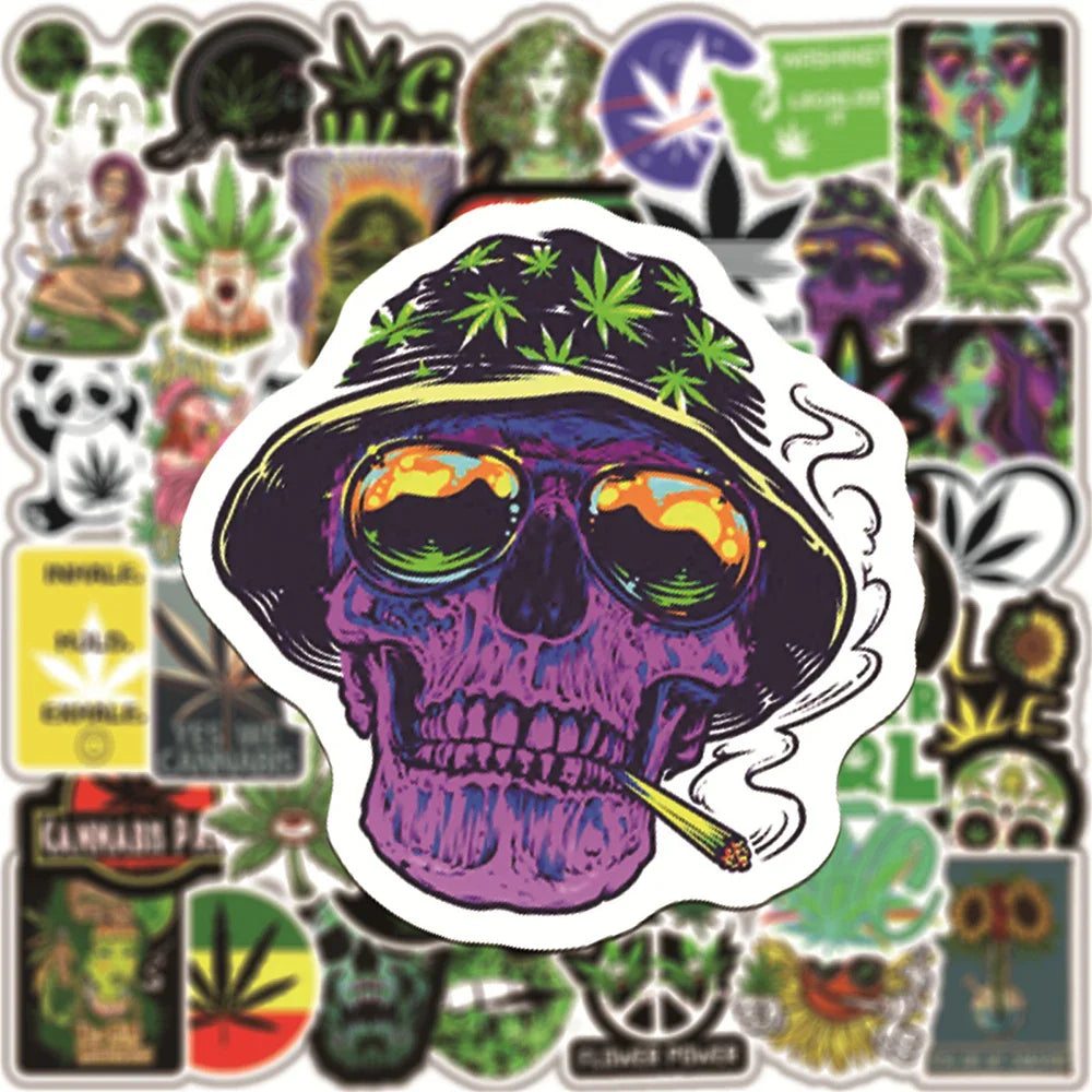 10/30/50/100PCS Funny Characters Leaves Weed Smoking Graffiti Stickers Car Travel Luggage Guitar Laptop Waterproof Cool Sticker (ONLINE ORDER ONLY)