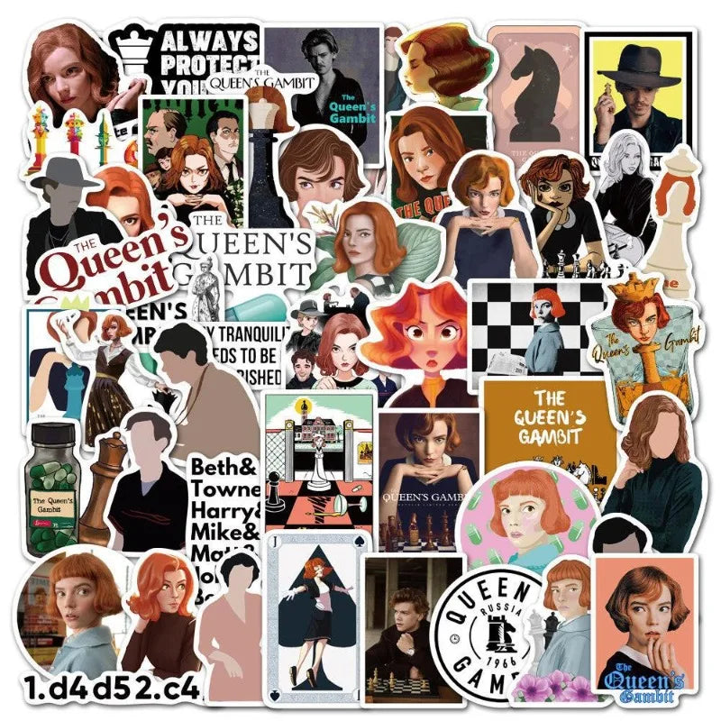 Queen's Gambit Graffiti Stickers 50pcs for Laptop, Phone, Car, Water Bottle, Suitcase, Stationery, Refrigerator (Online Order Only)