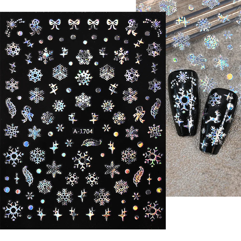 3D Snowflake Nail Art Decals Sliver Bronzing 3D Christmas Nail Art Decoration Self Adhesive Winter Christmas New Year Slides Y2K (ONLINE ORDER ONLY)