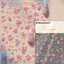 Chic Romantic Red White Flower Hot Stamping 5D Self Adhesive Nail Art Stickers Shiny Dreamy Camellia Rhinestone Manicure Decals (ONLINE ORDER ONLY)