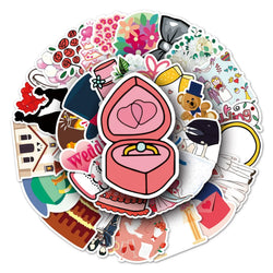 50Pcs Wedding Celebration Cartoon Waterproof Vinyl Stickers (Online Order Only)