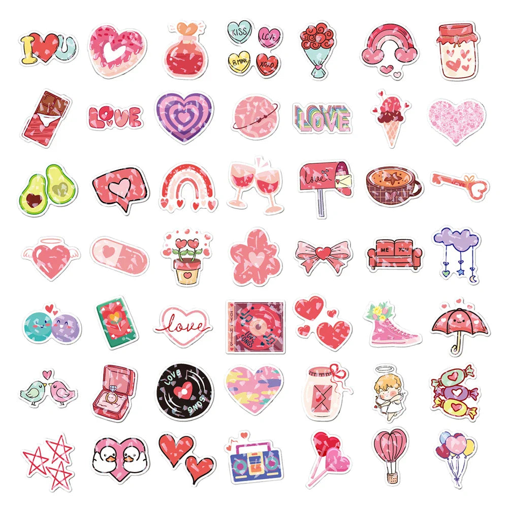 10/30/50/100PCS Valentine's Day Romantic Cartoon Stickers Holographic Laser Decals Graffiti Toy DIY Notebook Phone Gift For Love (ONLINE ORDER ONLY)
