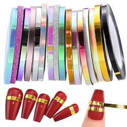 10pcs Nail Striping Tape Metallic Yarn Line Gold/Silver Striping Sticker Holographic 3D Strips Liner Tape Adhesive Manicure Foil (Online Order Only)