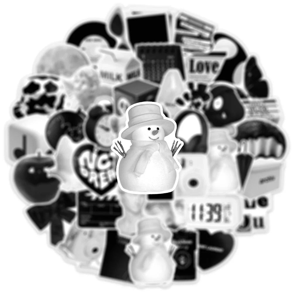 10/30/50pcs Ins Style Cute Stickers Aesthetic Black White Simple Decals Decoration Scrapbook Suitcase Laptop Fridge Wall Sticker (Online Order Only)