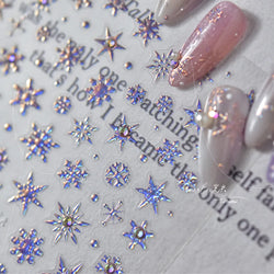 Winter Christmas Crystal Delicate Hexagon Romantic Laser Silver Chic Snowflakes Self Adhesive Nail Art Sticker 5D Manicure Decal (ONLINE ORDER ONLY)