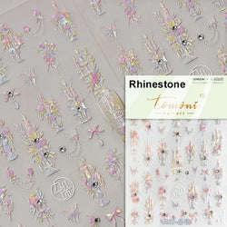 Romantic Candle Holder Lace Rambler Rose Pink Flower Bowknot Candlestick Ribbon Adhesive Nail Art Stickers Shiny Manicure Decals (ONLINE ORDER ONLY)