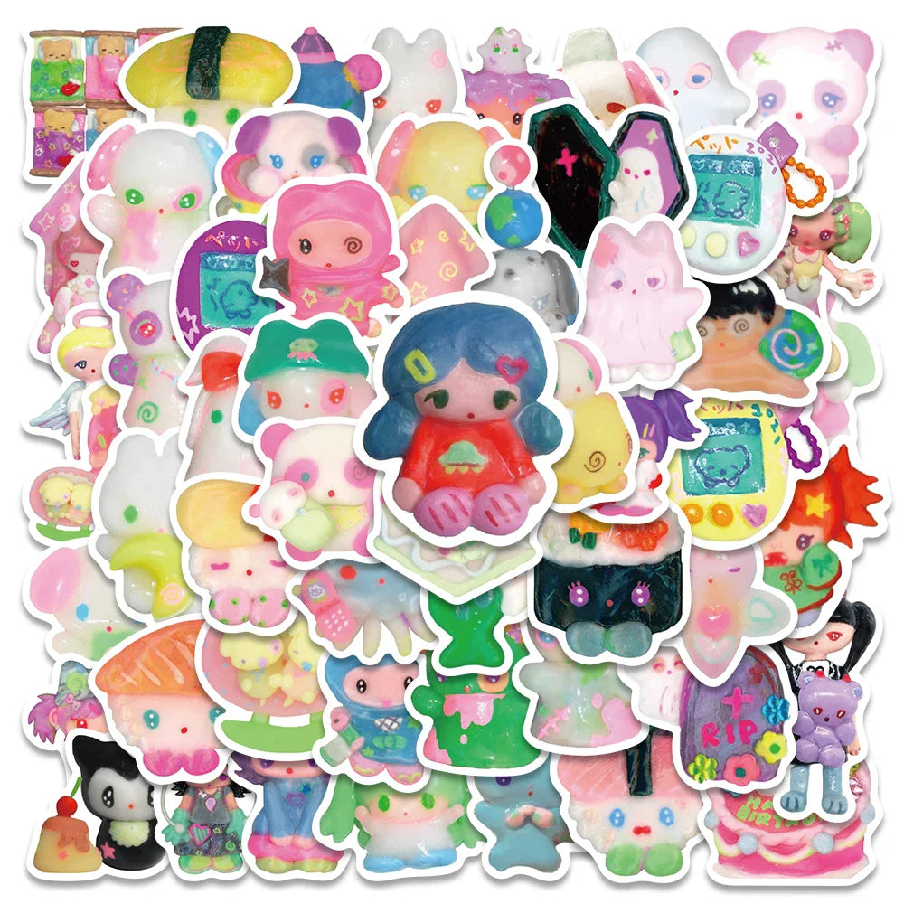 56PCS 3D Crystal Clay Cute Stickers for Skateboard, Notebook, Fridge, Phone, Guitar, Luggage, Kids Toy (Online Order Only)