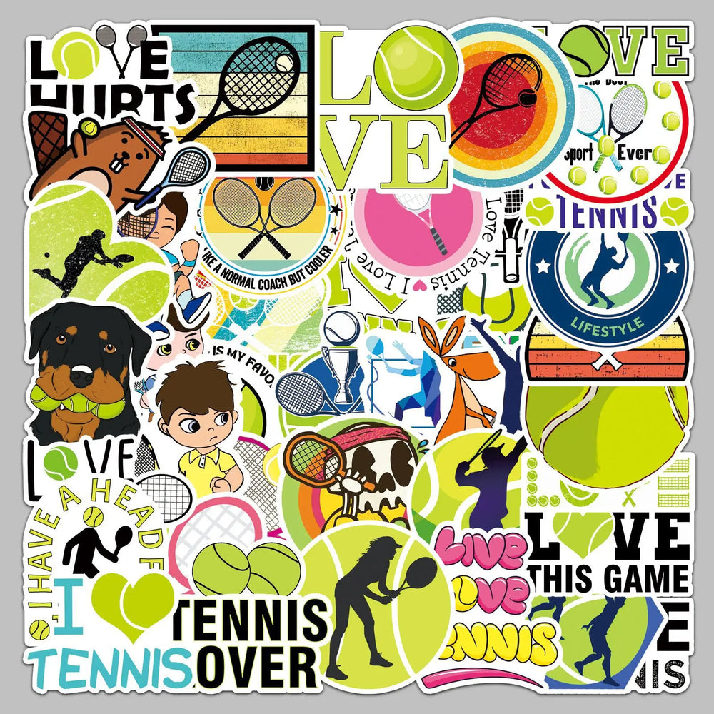 50pcs Cartoon Tennis Graffiti Stickers for Helmet, Wall, DIY Decoration (Online Order Only)