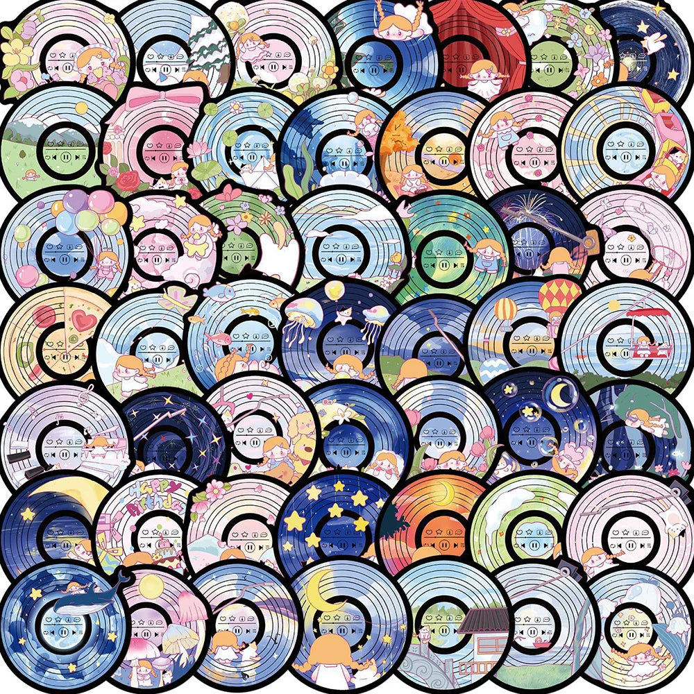 10/30/50PCS Funny Disc CD Stickers Cartoon DIY Toys Decals For Skateboard Guitar Fridge Notebook Car Phone Graffiti Kids Sticker (ONLINE ORDER ONLY)