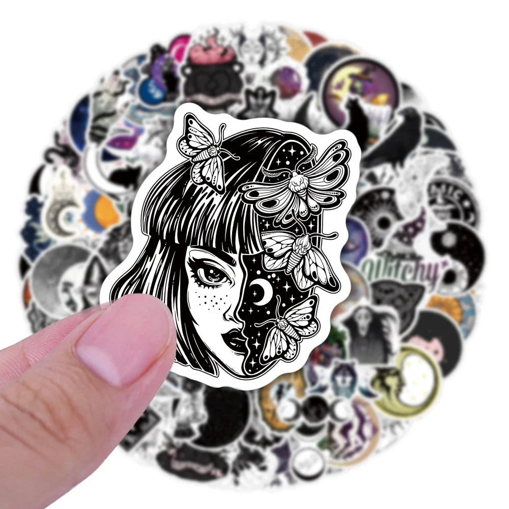 10/30/50/110pcs Cool Witch Moon Gothic Cartoon Stickers Aesthetic Decals Skateboard Laptop Guitar Phone Graffiti Sticker Kid Toy (ONLINE ORDER ONLY)