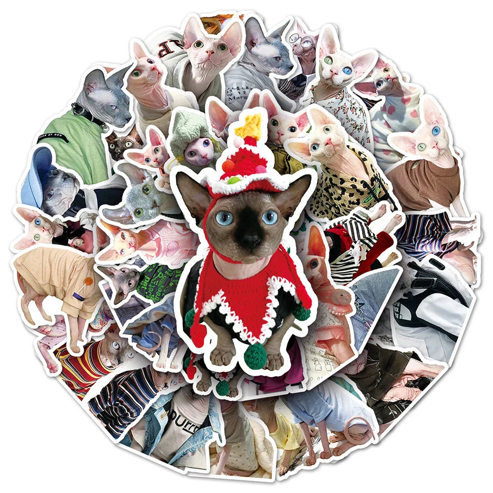 10/30/50PCS Cute Sphynx Cat Stickers Kawaii Animal Cartoon Decals DIY Scrapbook Phone Laptop Fridge Guitar Bike Graffiti Sticker (Online Order Only)