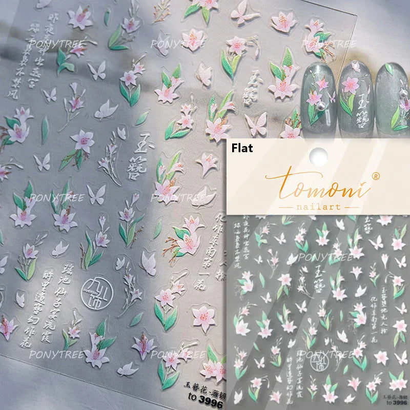 Romantic Lily of The Valley Candle Holder Wreath Bowknot Butterfly Dreamy Adhesive Nail Art Decorations Stickers Manicure Decals (Online Order Only)