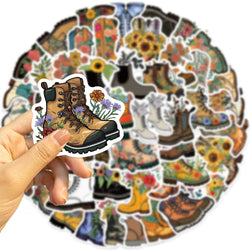 50pcs Vintage Flowers Boots Graffiti Stickers  DIY Scrapbooking  Waterproof Sticker For Laptop Phone Guitar Luggage (Online Order Only)