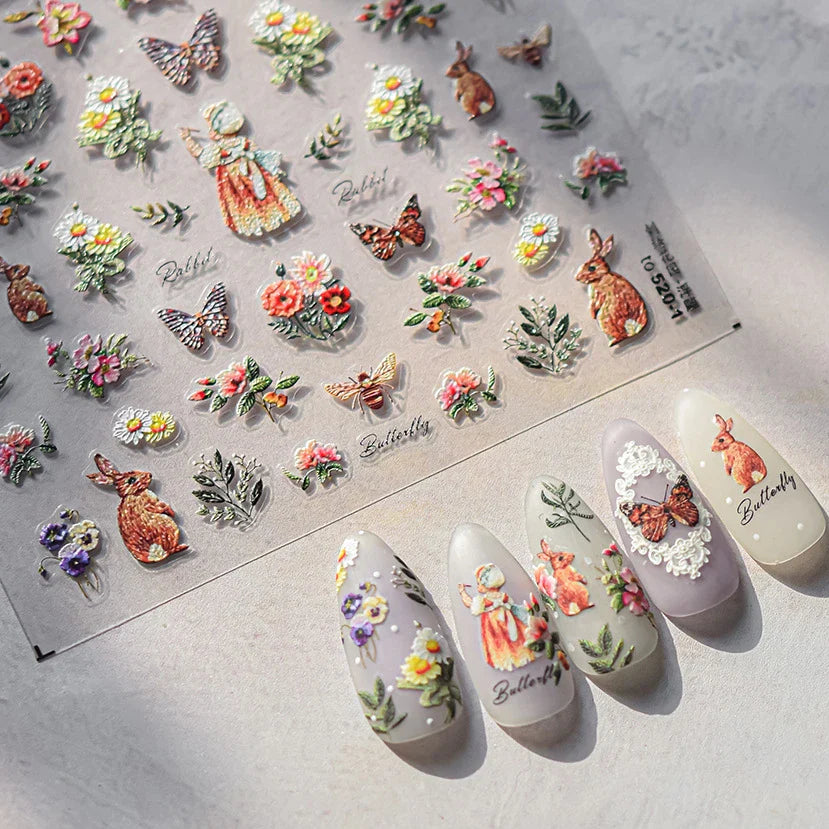 Autumn Fall Maple Leaves Ginkgo Leaf Osmanthus Chrysanthemums Rabbit Bunny Plant Flower Relief Nail Art Sticker Decoration Decal (ONLINE ORDER ONLY)