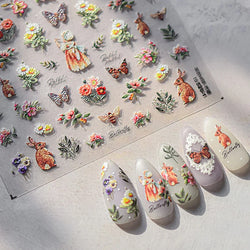 Autumn Fall Maple Leaves Ginkgo Leaf Osmanthus Chrysanthemums Rabbit Bunny Plant Flower Relief Nail Art Sticker Decoration Decal (ONLINE ORDER ONLY)