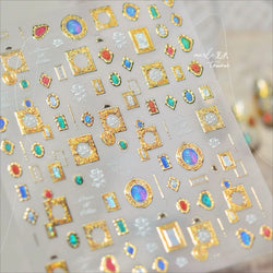 Retro Glass Geometry Glaze Rectangle Round Rose Camellia Adhesive Nail Art Stickers Frame Gemstone Charm Noble Manicure Decals (ONLINE ORDER ONLY)