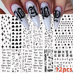 12PCS White Flowers Leaves 3D Nail Stickers Star/Moon/Sun Nail Art Decoration Decals Geometric Flower Stickers Nail Art Supplies (ONLINE ORDER ONLY)