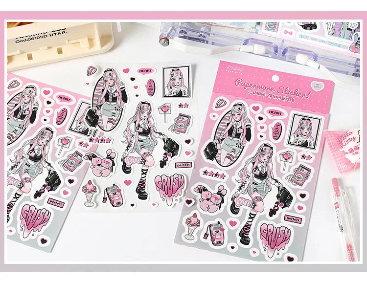 1pcs New Kawaii Heartbeat Girl Scrapbooking Sticker Art Collage Diary Journal DIY Craft Aesthetics Decorative Sticker Stationery (ONLINE ORDER ONLY)