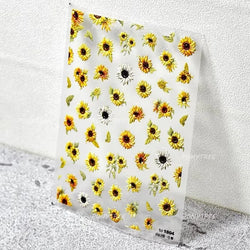 Embossed Shiny Vigor Sunflower Turnsole Vitality Butterfly Daisy Oil Painting Plant 5D Adhesive Nail Art Sticker Manicure Decals (ONLINE ORDER ONLY)