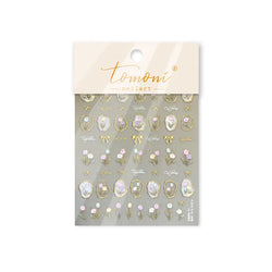 Golden Border Tulip Bloom Flower Bowknot Geometric Frame Metal Workmanship Charming Adhesive Nail Art Sticker Manicure Decals (ONLINE ORDER ONLY)