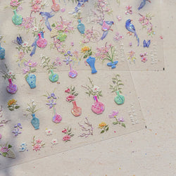 Pink Peach Blossom Blue Magpie Butterfly Bird Wing Tree Branch Animals Plants Shiny 3D Adhesive Nail Art Stickers Manicure Decal (ONLINE ORDER ONLY)