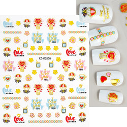 12Pcs 3D Golden Red Glitter Heart Love Nail Sticker Valentine Self Adhesive Cartoon Decal Geometry Lines Stripe Slider Manicure* (ONLINE ORDER ONLY)