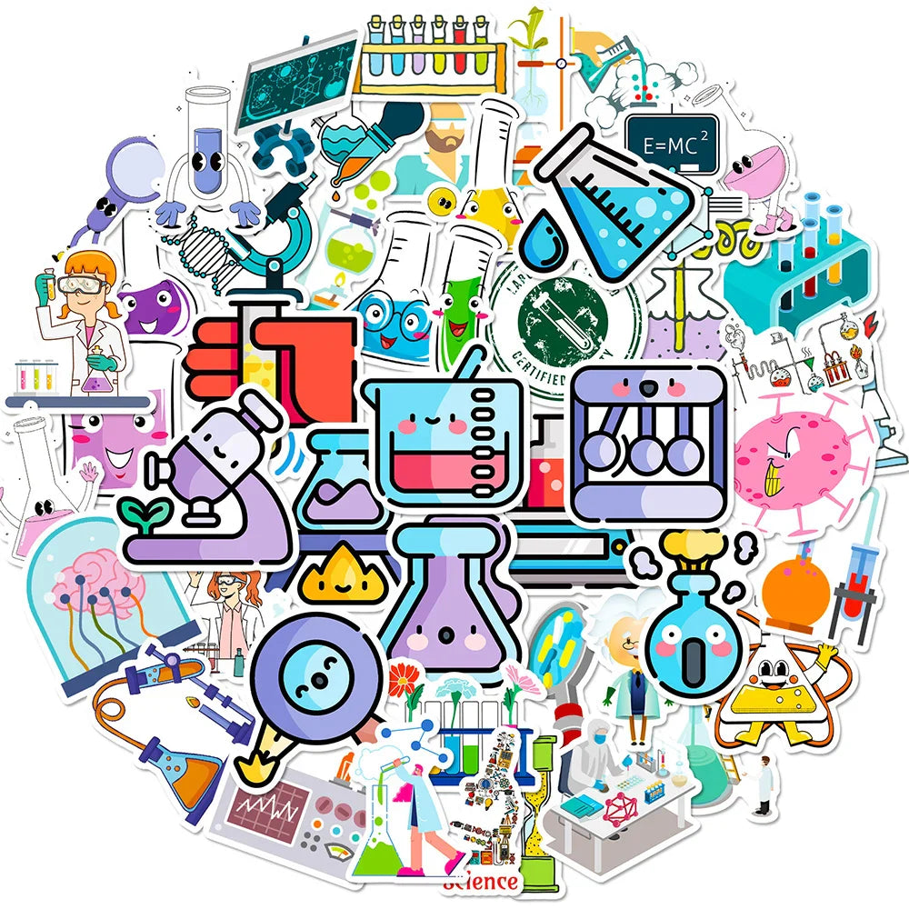 10/30/50/100pcs Science Physics Chemistry Lab Graffiti Stickers Laptop Scrapbook Suitcase Phone Diary Decoration Sticker Kid Toy (ONLINE ORDER ONLY)