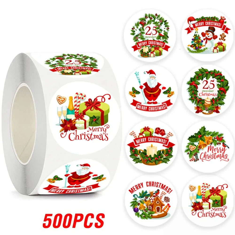 100-500pcs Merry Christmas Gift Box Decoration Seal Sticker Home Party Supplies Envelope Label Scrapbook Stickers (ONLINE ORDER ONLY)