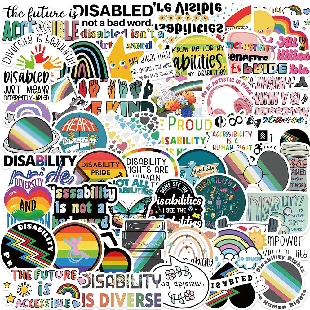 Disability Pride Rainbow Stickers - Motivational Cartoon Decals for Phone, Laptop, Diary (10/30/50pcs) (Online Order Only)