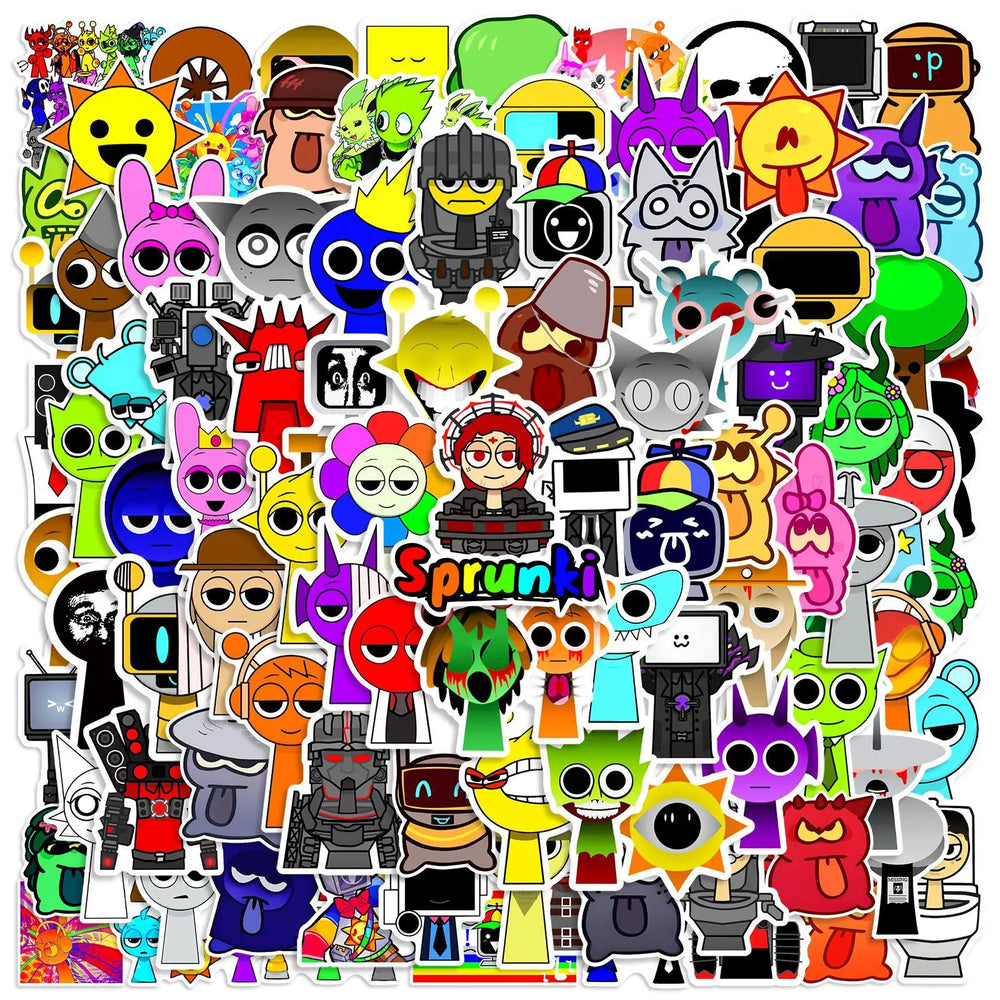 Incredibox Sprunki Stickers 10/30/50/100PCS Waterproof PVC Skateboard Fridge Bike Car Graffiti Toys (Online Order Only)