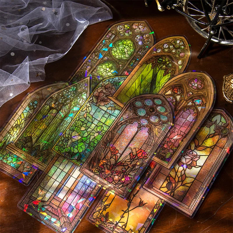 JIANQI 10pcs/pack Flowers Window Stickers Gold Foil Decor Junk Journal DIY Srapbooking Collage Stationery PET Twinkle Stickers (ONLINE ORDER ONLY)