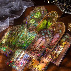 JIANQI 10pcs/pack Flowers Window Stickers Gold Foil Decor Junk Journal DIY Srapbooking Collage Stationery PET Twinkle Stickers (ONLINE ORDER ONLY)