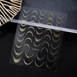 1pc 3D Gradient French Nail Stickers with Crown & Tassel Design Gold Silver Lines Self-Adhesive Nail Art Waterfall Manicure Foil (Online Order Only)