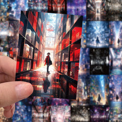 10/30/60pcs Cute Anime City View Street Night Painting Aesthetic Stickers Laptop Suitcase Phone Car Decoration Cartoon Sticker (Online Order Only)