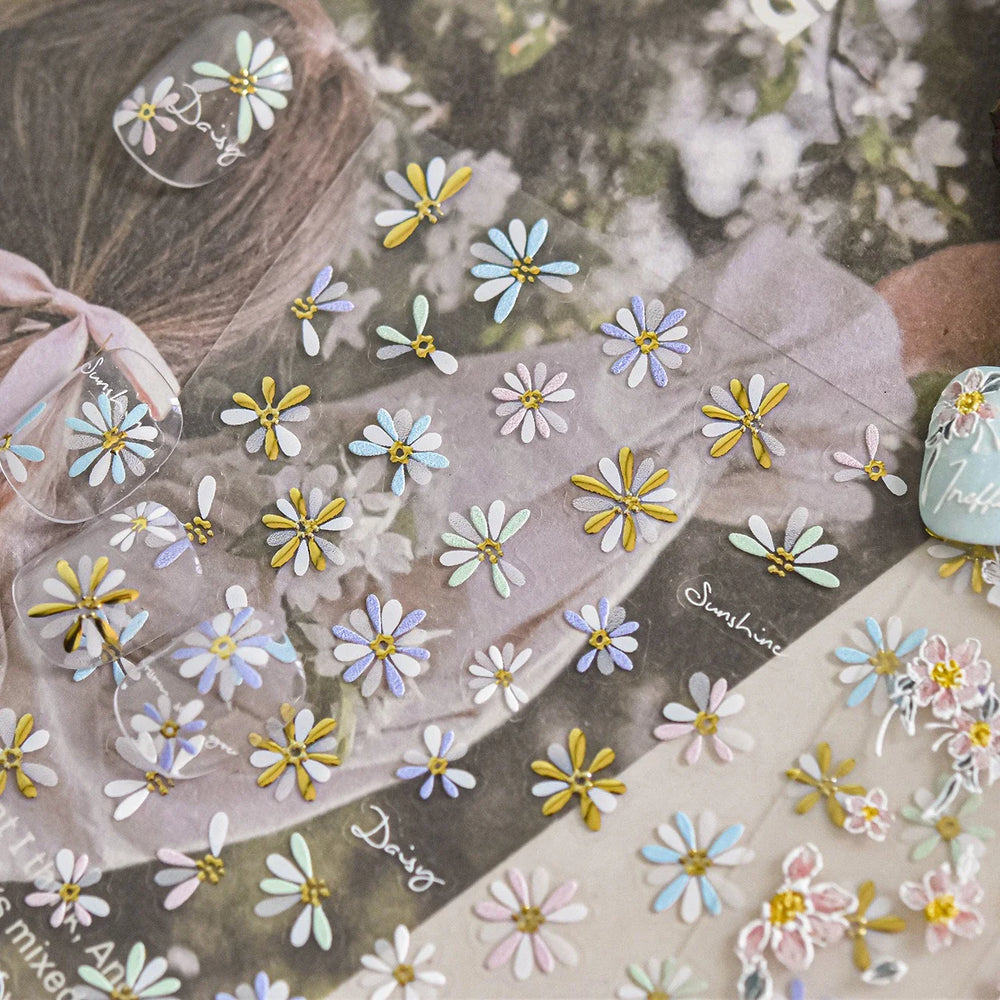 Colourful Daisy Cosmos Hot Stamping Petal Delicate and Pretty Plant Self Adhesive Nail Art Decoration Stickers Manicure Decals (ONLINE ORDER ONLY)