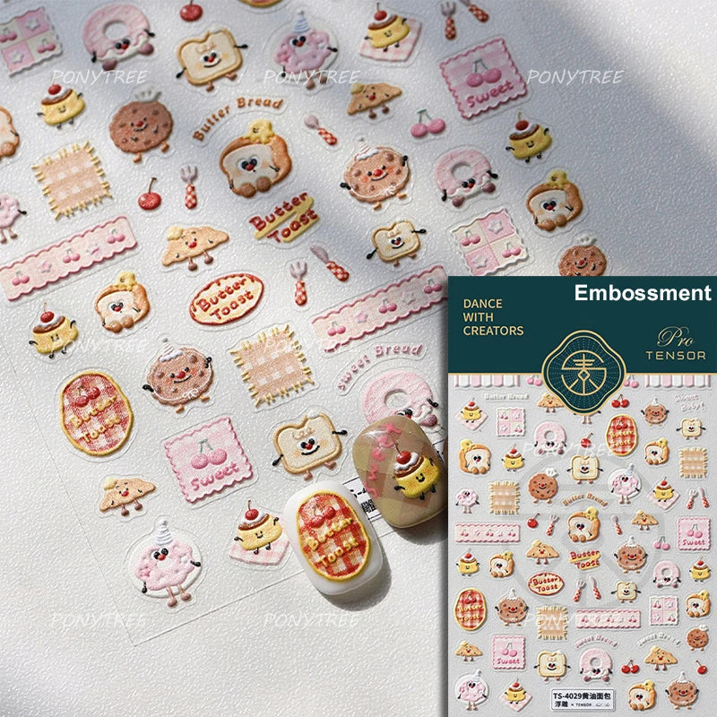Sweet Dessert Cute Bear Cake Apple Flower Strawberry Jam Lace Line Bear Footprints Adhesive Nail Art Stickers Manicure Decals (ONLINE ORDER ONLY)